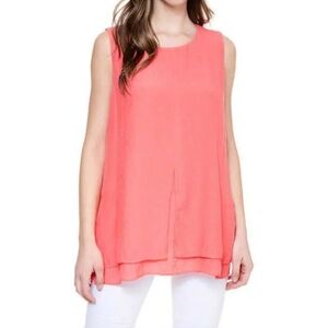 Christina B Coral Round Neck Slits Silky Feel Sleeveless Tunic Flowy Fit Large